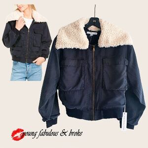 Young Fabulous & Broke NEW Minimalist EARHART Sherpa Collar Bomber Jacket M